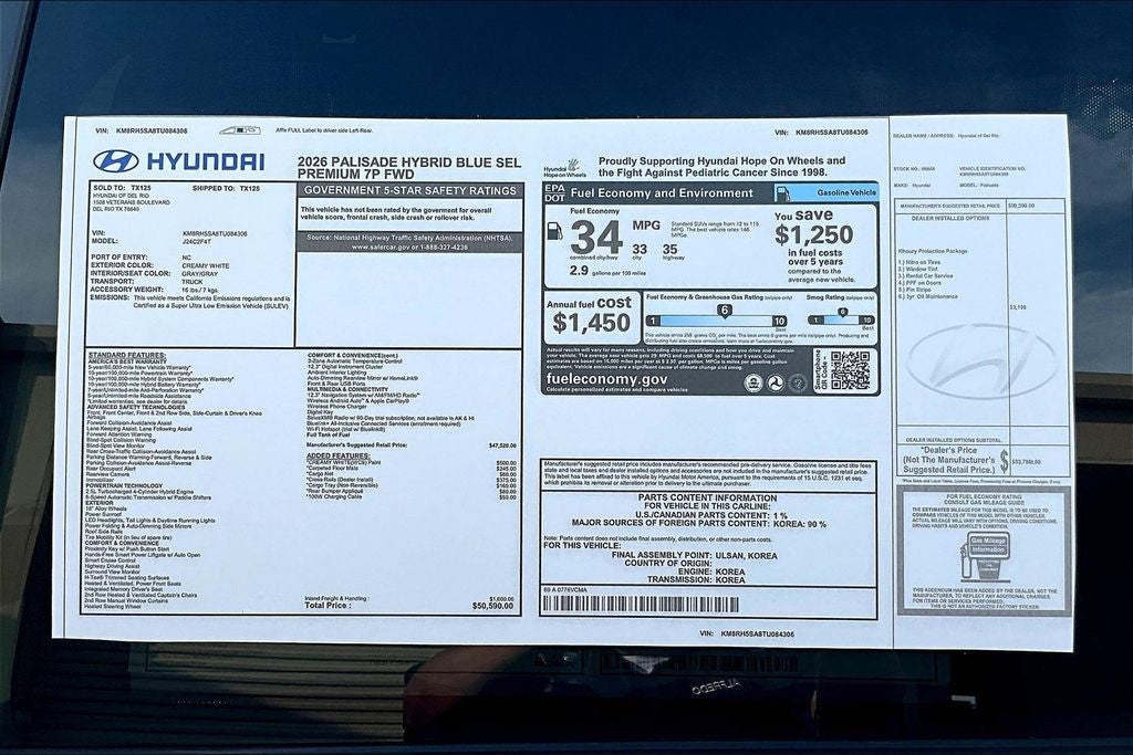 2026 Hyundai Palisade Hybrid Blue SEL Premium 7 Passenger