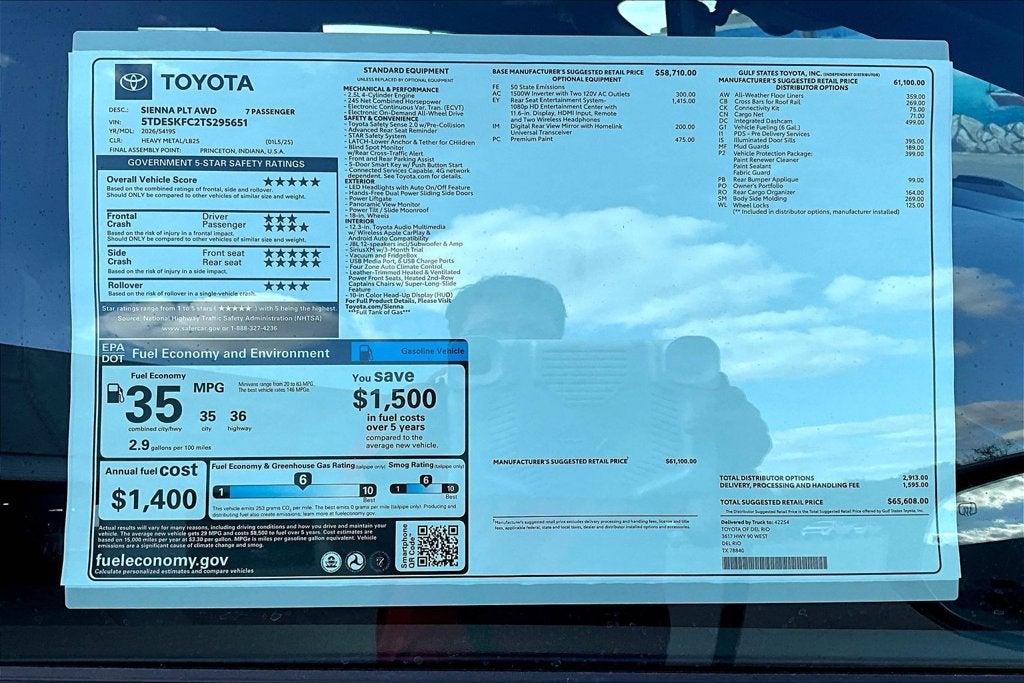 2026 Toyota Sienna Platinum 7 Passenger