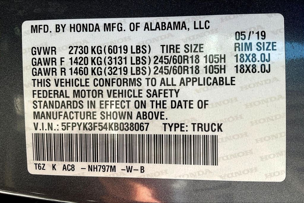 2019 Honda Ridgeline RTL