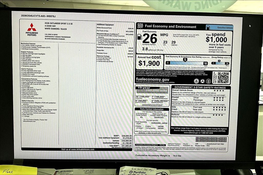 2026 Mitsubishi Outlander Sport 2.0 SE