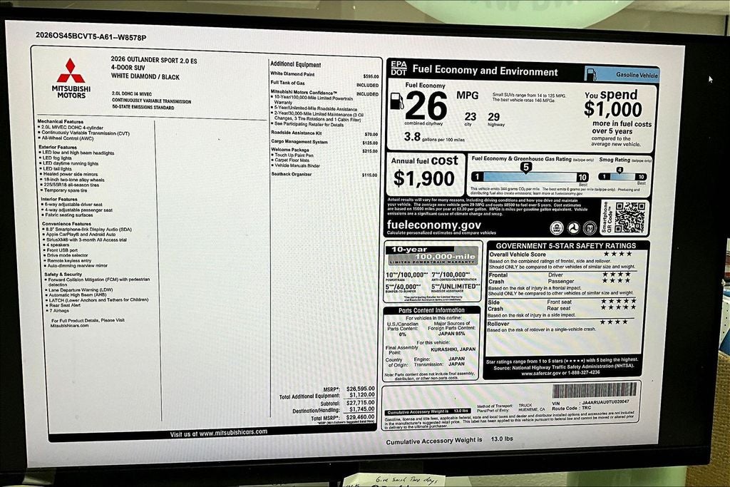 2026 Mitsubishi Outlander Sport 2.0 ES