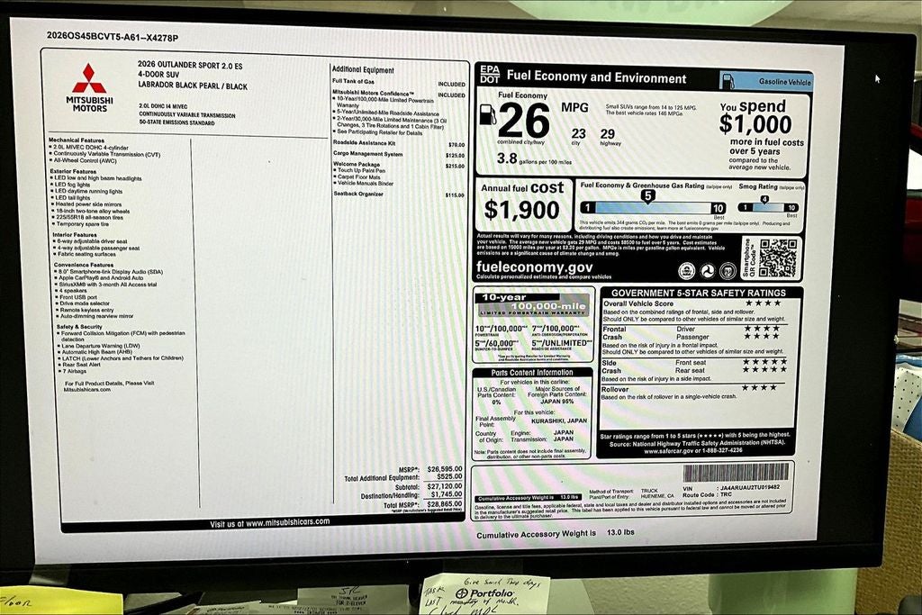 2026 Mitsubishi Outlander Sport 2.0 ES