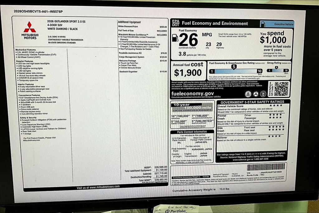 2026 Mitsubishi Outlander Sport 2.0 ES