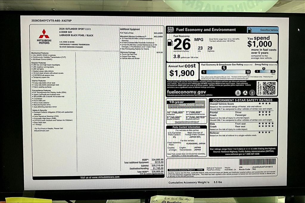 2026 Mitsubishi Outlander Sport 2.0 S