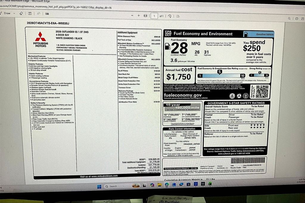 2026 Mitsubishi Outlander ES